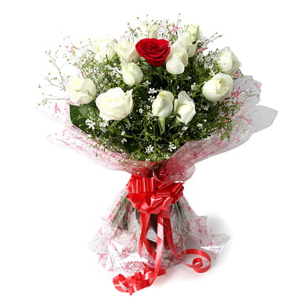 White roses bouquet with red rose elegant romantic flower gift