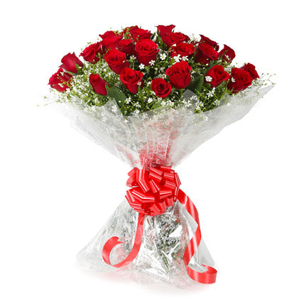 20 red roses bouquet with baby breath romantic flower gift