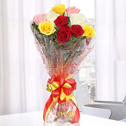 mixed roses bouquet red yellow white flowers celebration gift
