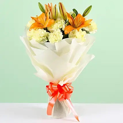 Elegant Orange Lily and White Carnation Bouquet for Online Flower Delivery