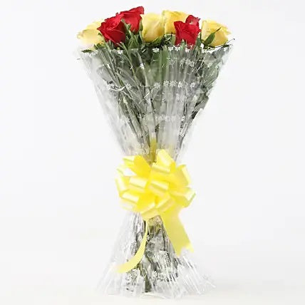 Red and yellow roses bouquet fresh mixed roses flower gift