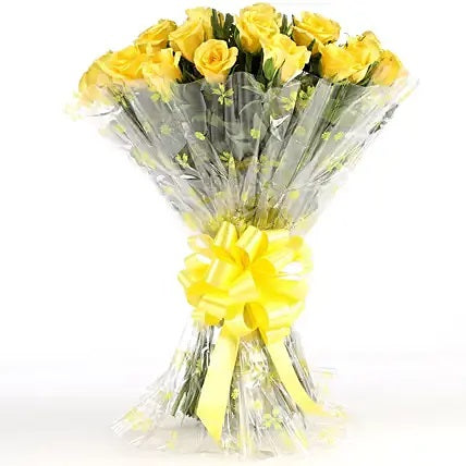 yellow roses bouquet with ribbon cheerful friendship flower gift