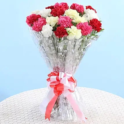 mixed carnations bouquet red pink white flowers gift