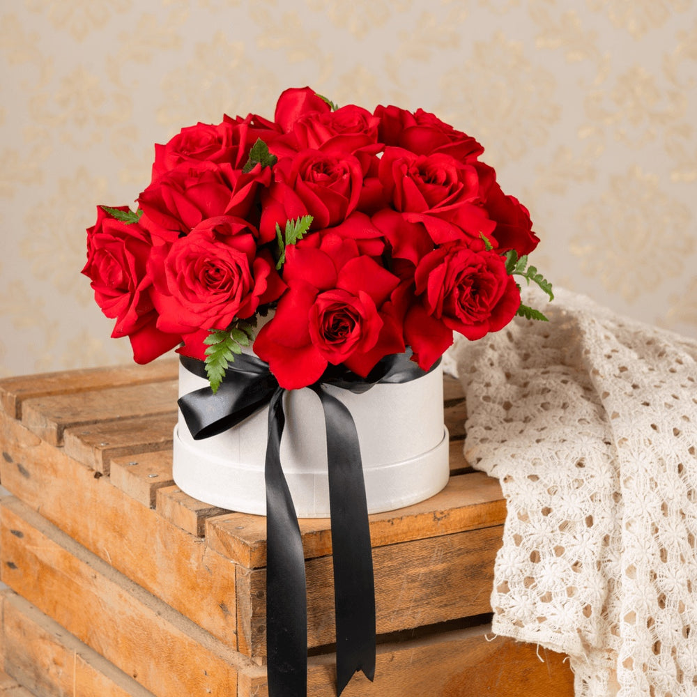 Luxury rose box arrangement with Ferrero Rocher chocolates, red roses and pink roses