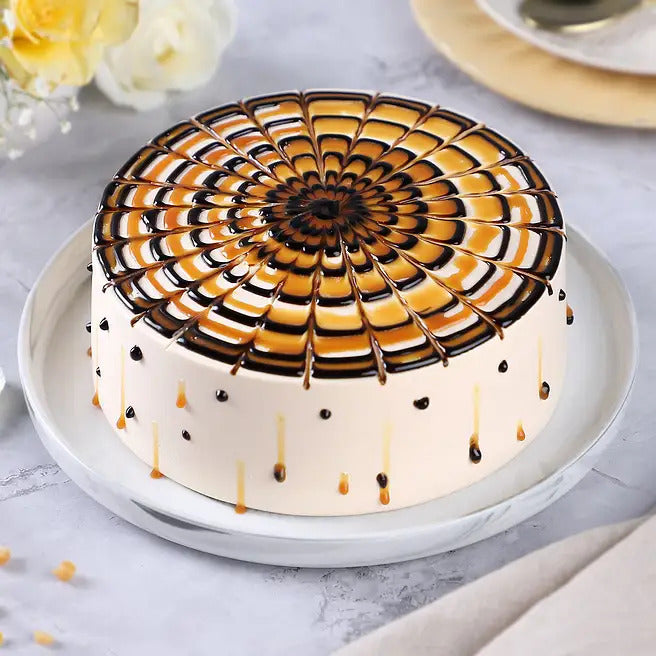 Toffee Spiral butterscotch cake with caramel and chocolate web design
