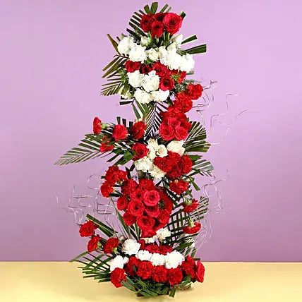 Luxury Red Rose and White Carnation Floral Tower Arrangement