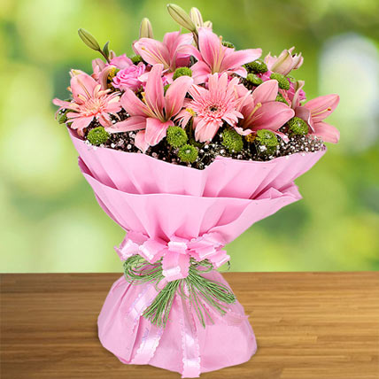 pink lily and gerbera bouquet premium exotic flower arrangement