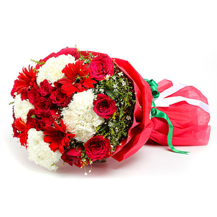 red roses white chrysanthemum gerbera bouquet premium flower gift