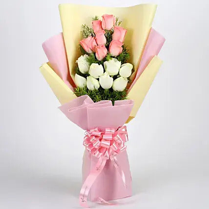 Pink and white roses bouquet elegant romantic flower gift