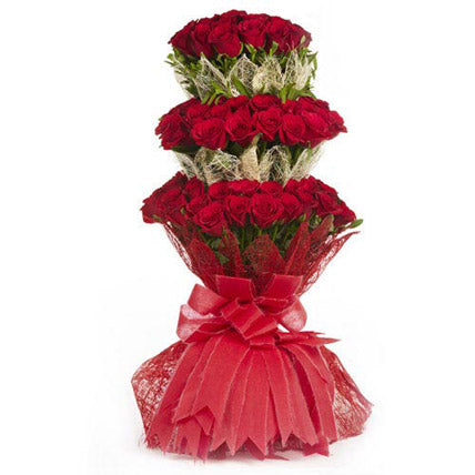 3 layer red roses bouquet luxury romantic arrangement