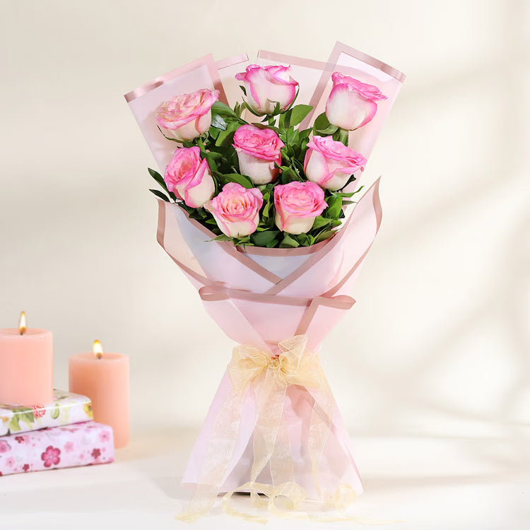 Blush Pink Rose Bouquet with fresh pink roses and pastel wrapping
