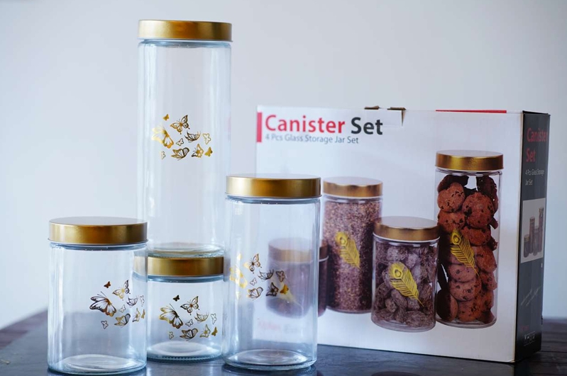 4 PC Printed White Jar Set