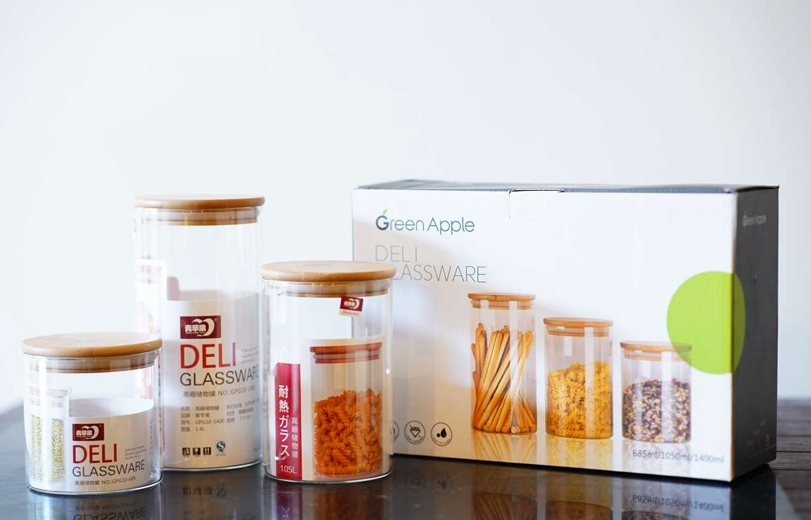 Borosil Jar 3 Pc Bamboo Lid Deli