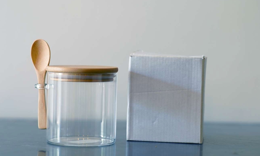 Borosil Jar Small + Wood Lid and Spoon