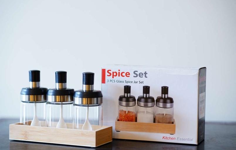 Jar 3 Pc In Wodden Tray