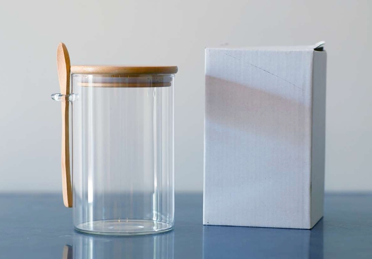 borosil Jar Med +Wood Lid and Spoon